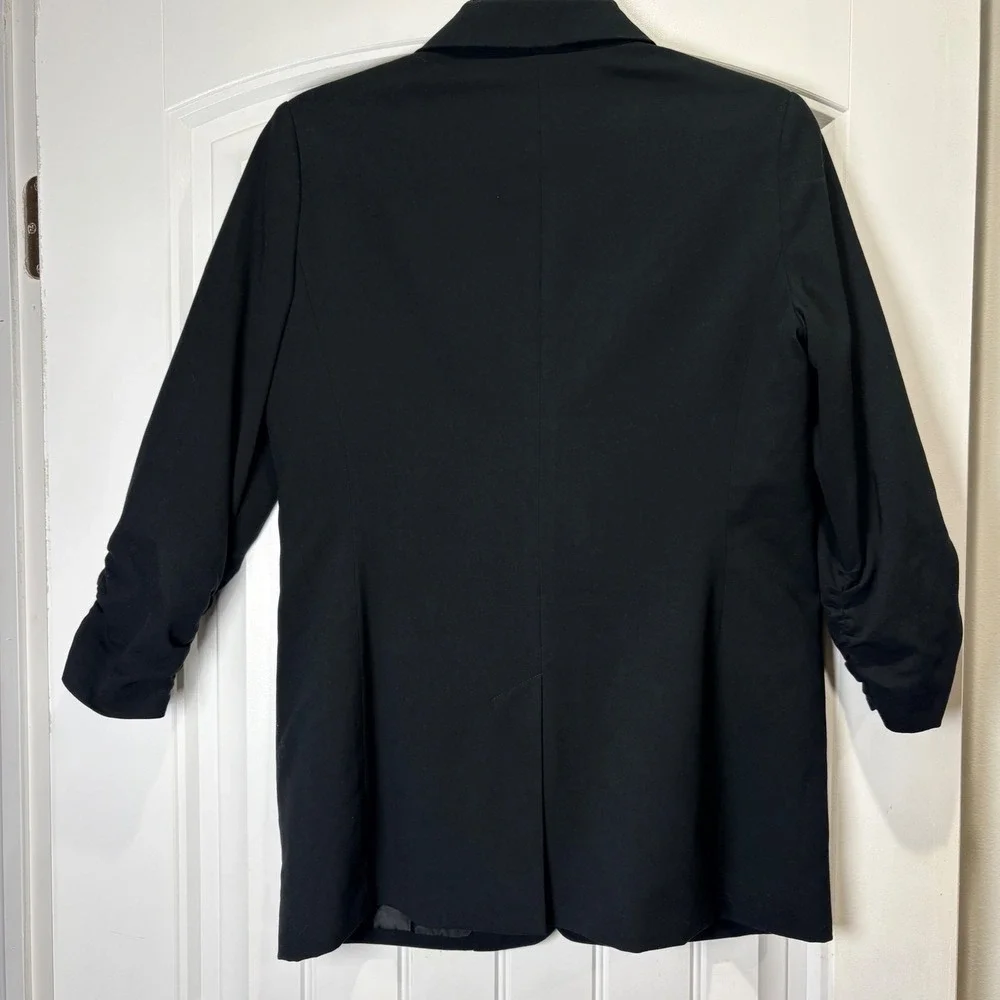 Michael Kors Blazer Women 6 Black Ruched 3/4 Sleeve Single Button Professional